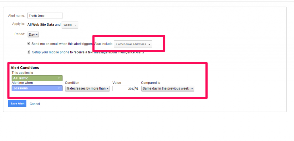 Create a Traffic Drop Alert